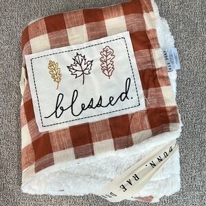 Rae Dunn - ‘Blessed/Leaves’ Rust Plaid/Sherpa throw. NWT. *Last One!
